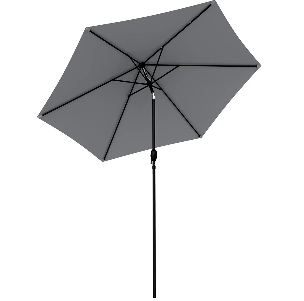 Outsunny Umbrelă de grădină exterioară rotundă 2 m, înclinabilă la 30°, manivelă, stâlp din aluminiu, țesătură 180 g/m², anti-UV, Gri Închis | Aosom Romania