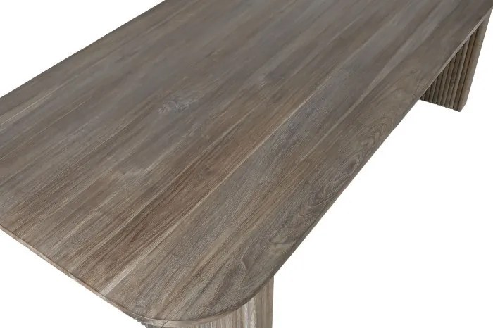 Masă dining din lemn masiv de tec, maro, 12 locuri, cu picioare canelate, 77 x 250 x 100 cm, „Arven”