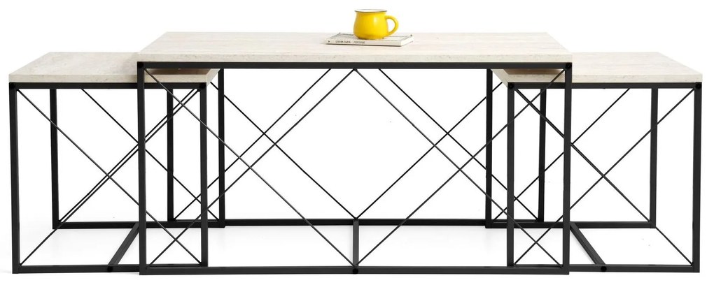 Set 3 măsuțe cafea Defenella (Marmură + negru). 1107088