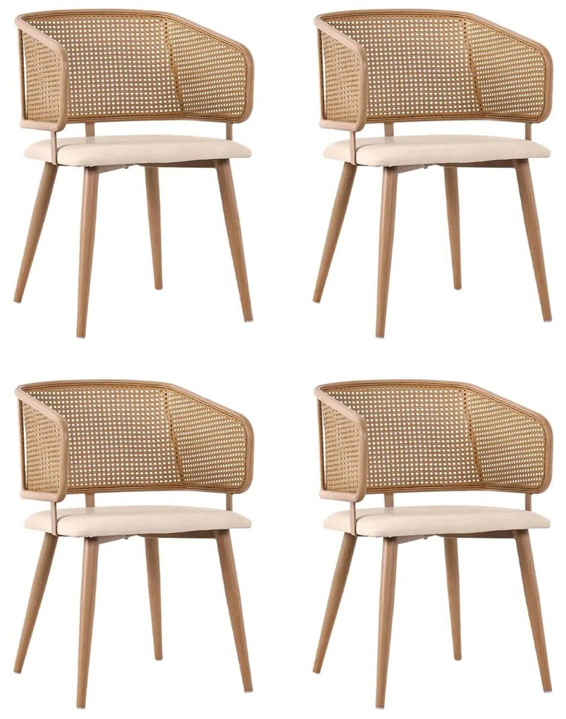 Set de 4 scaune de sufragerie cu spătar din ratan, Bej+Maro | Aosom Romania