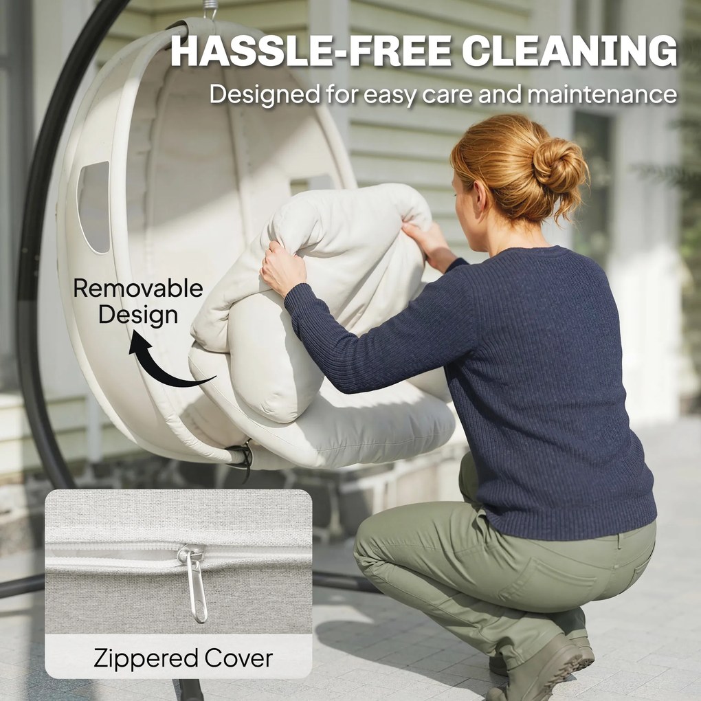 Outsunny Fotoliu suspendat cu cadru, coș pliabil cu pernă groasă, înălțime reglabilă, centură de siguranță până la 120 kg | Aosom Romania