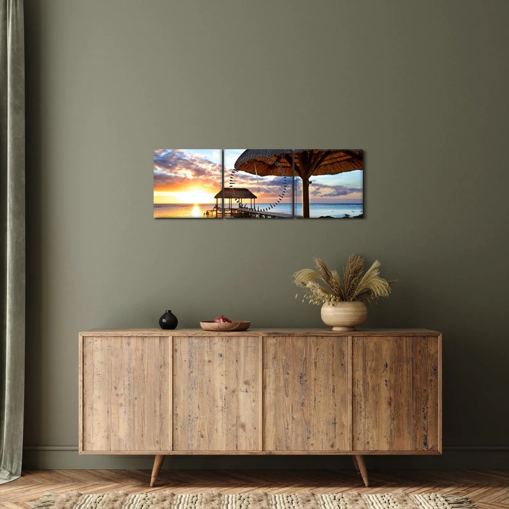 Tablou - Apus de soare în Mauritius (cu ceas) (90x30 cm)