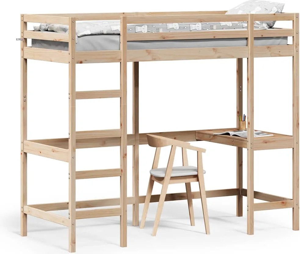 vidaXL Cadru pat supraetajat cu birou, 75x190 cm, lemn masiv de pin