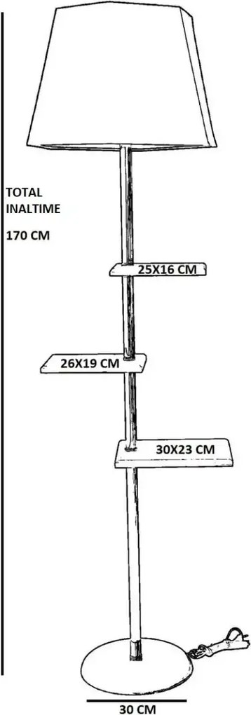 Lampadar cu 3 masute lemn corp metal ,auriu-gri Homs, 170 cm,40031