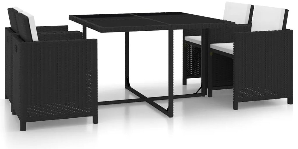 vidaXL Set mobilier de exterior cu perne, 5 piese, negru, poliratan