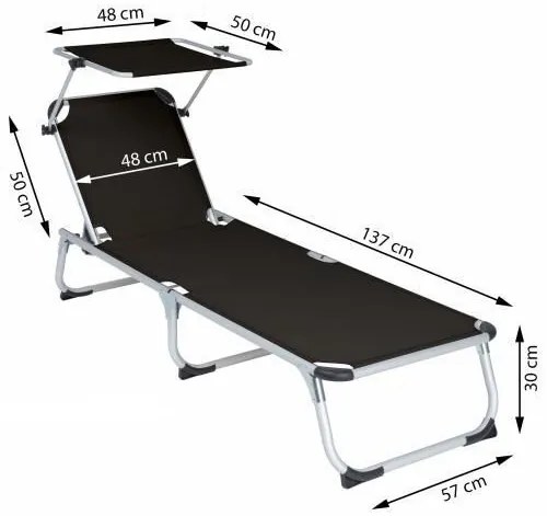 Șezlong de grădină, pliabil, baldachin, antracit 187 cm