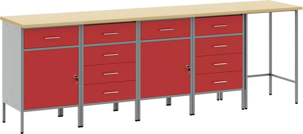 vidaXL Set de dulapuri de lucru cu sertar Manual 5 pcs Roșu și gri