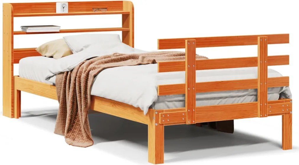 vidaXL Cadru de pat cu tăblie, maro ceruit, 75x190 cm, lemn masiv pin