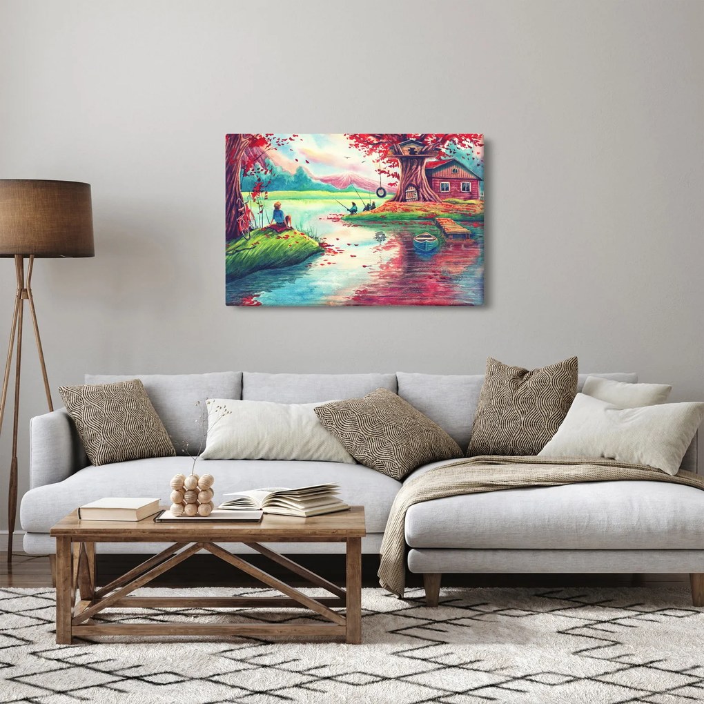 Tablou - Acuarelă, Golf într-un sat de munte (90x60 cm)