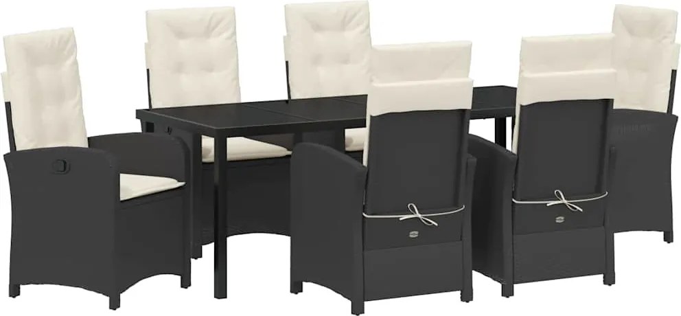 vidaXL Set de masă pentru grădină cu pernă 7 pcs Negru poliratan