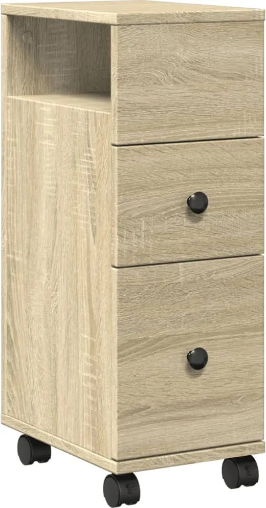 vidaXL Dulap de baie îngust cu roți, stejar sonoma, lemn prelucrat