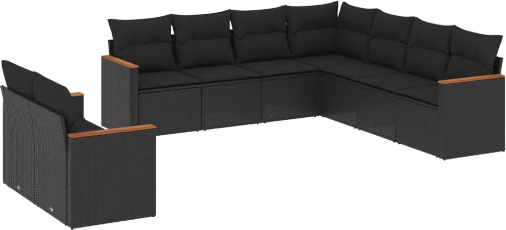 vidaXL Set mobilier de grădină cu perne, 9 piese, negru, poliratan