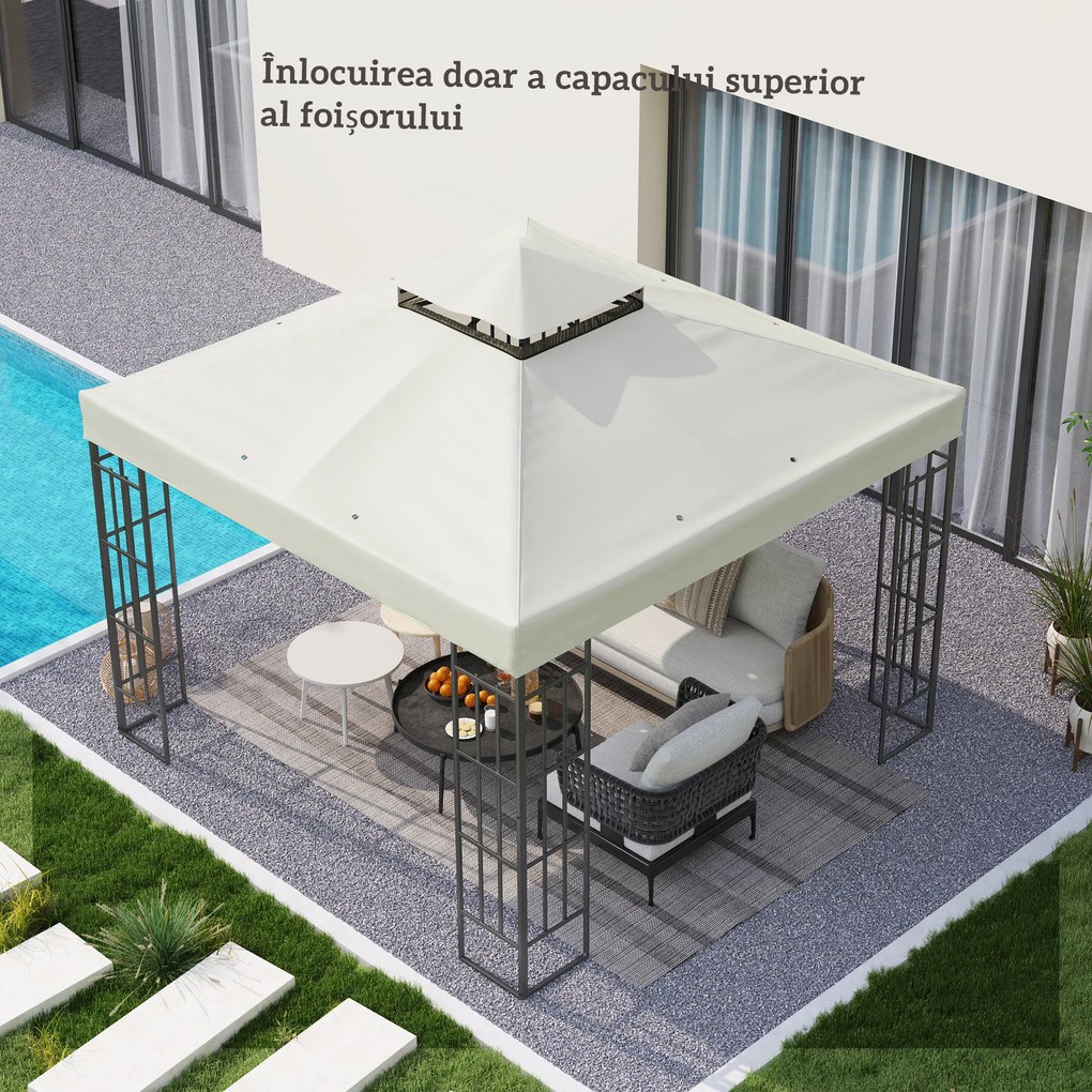 Outsunny invelis de inlocuire pentru Pergola de Gradina cu Doua Nivele si Orificii de Drenaj, 300x300 cm, Alb Crem | Aosom Romania