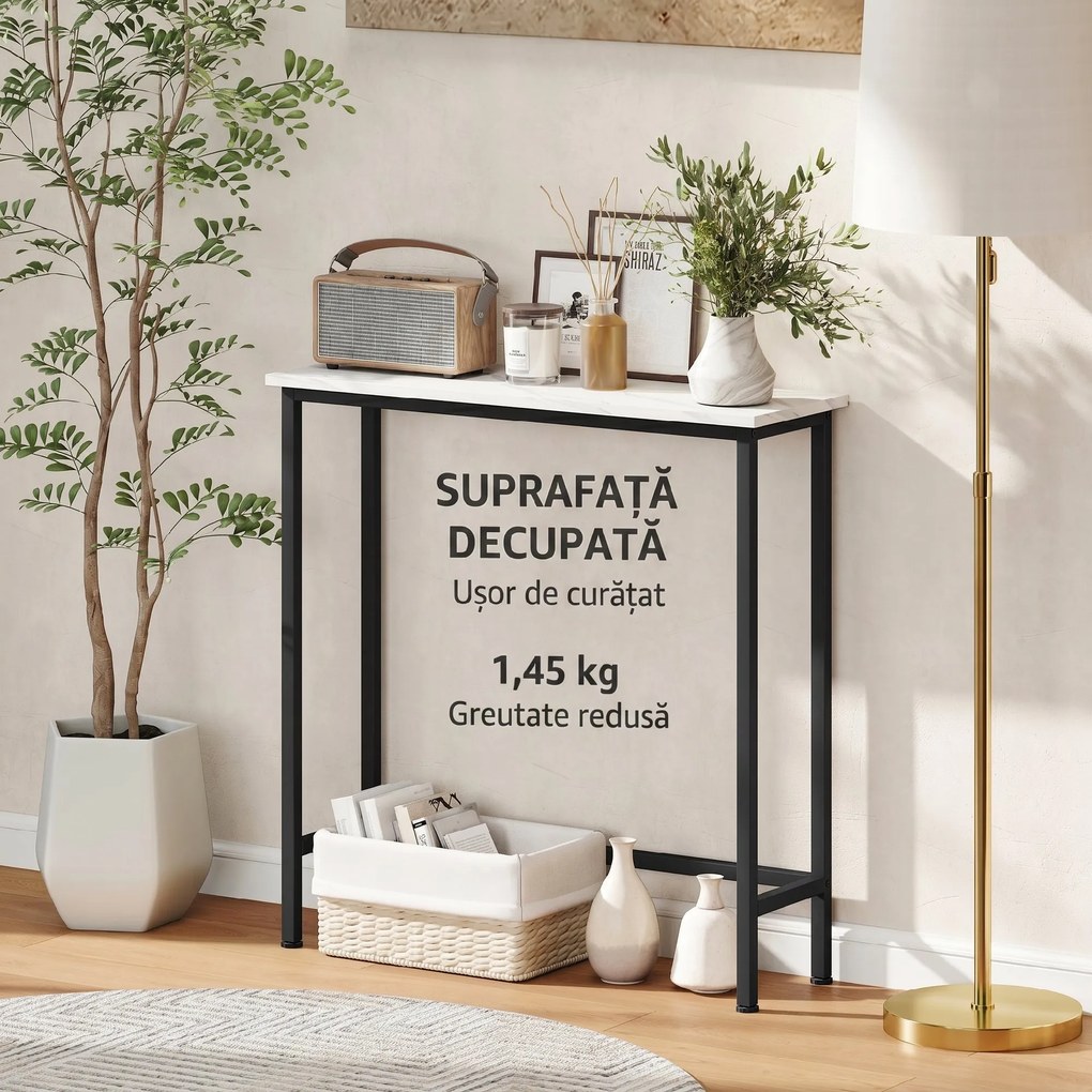 HOMCOM Masă Consolă pentru Hol, cu Blat cu Efect de Marmură, Alb și Negru | Aosom Romania