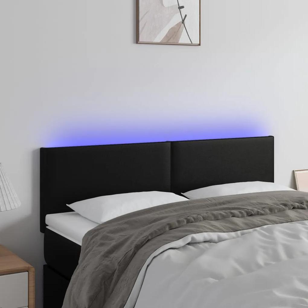 3121422 vidaXL Tăblie de pat cu LED, negru, 144x5x78/88 cm, piele ecologică