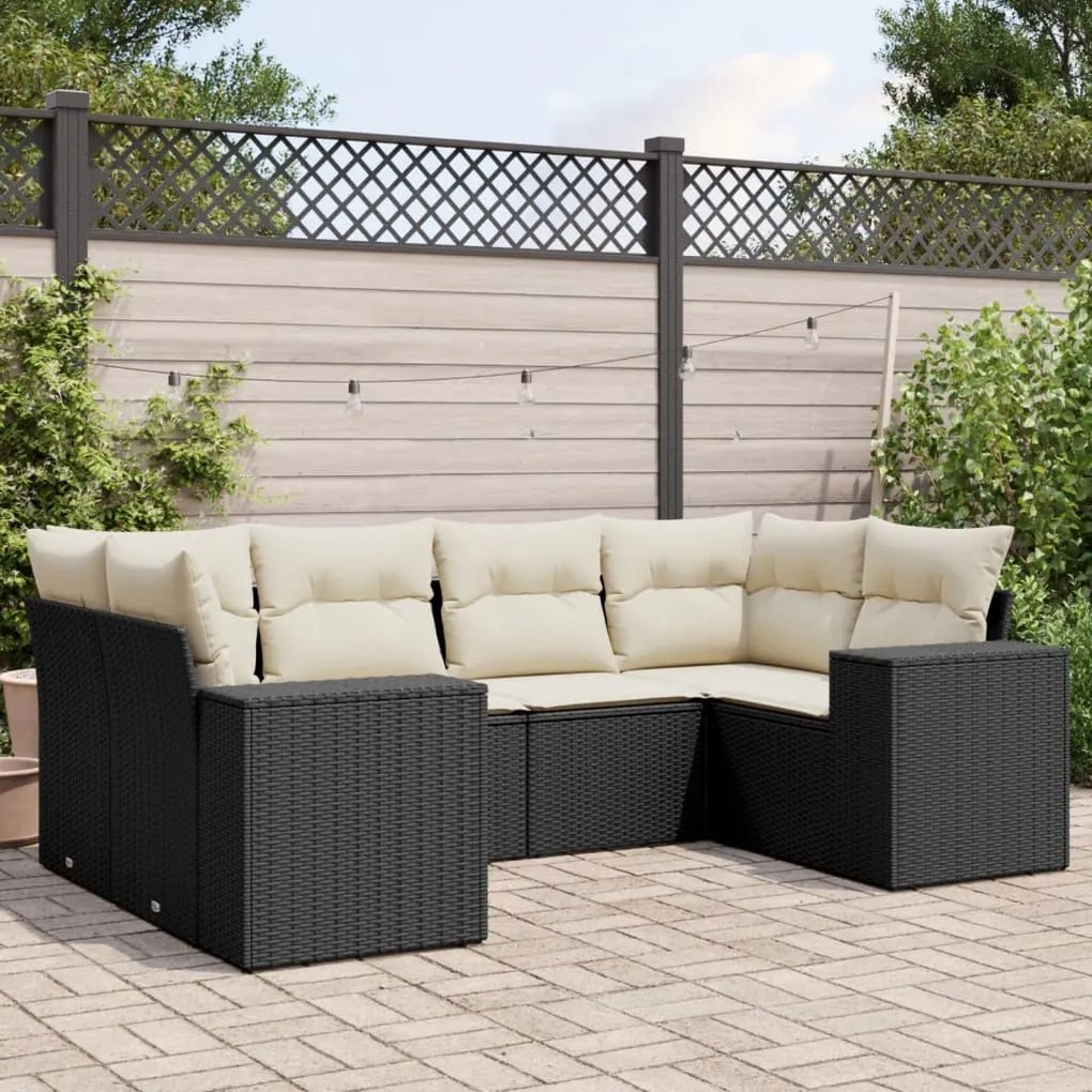 vidaXL Set mobilier de grădină cu perne, 6 piese, negru, poliratan
