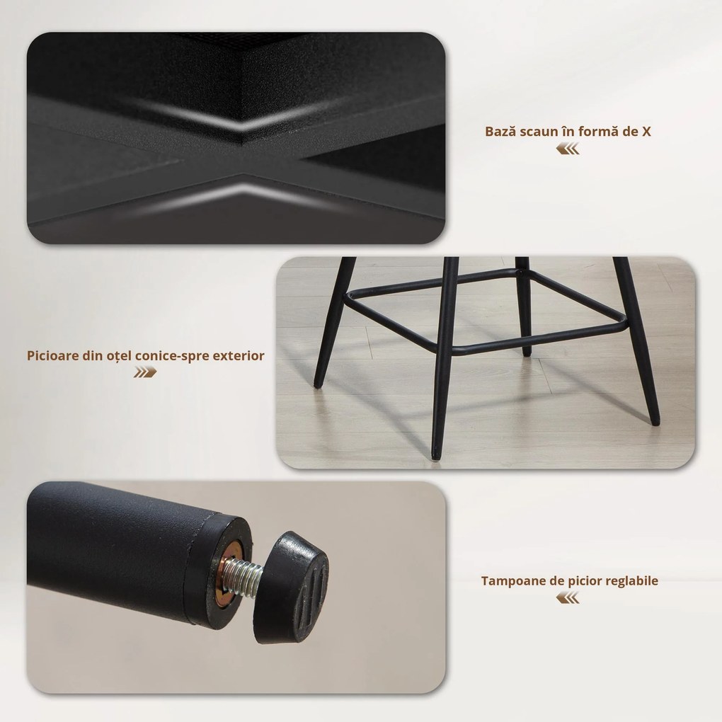 HOMCOM Set 2 Scaune de Bar cu Spătar și Brațe Rotative din Catifea Bej | Aosom Romania