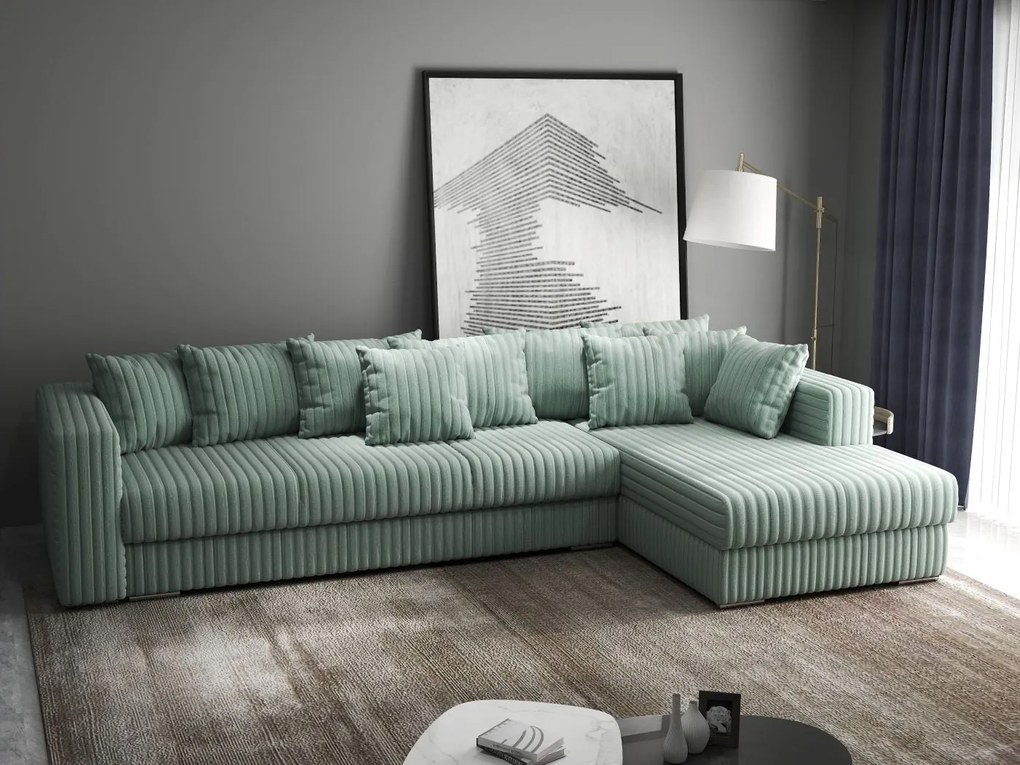 Colțar extensibil dumonde cu ladă de depozitare si sezut confortabil din spuma high-density, Gloria Ambience Mint II 320x183 cm