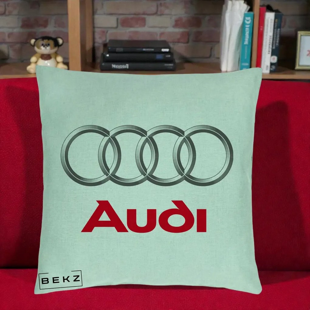 Perna Personalizata cu emblema Audi, 40x40 cm, Verde Menta, Husa Detasabila, Perna Inclusa, BEKZ®