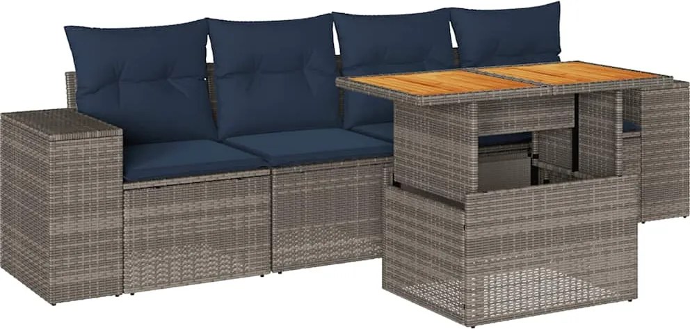 vidaXL Set canapea de grădină cu perne, 5 piese, gri, poliratan