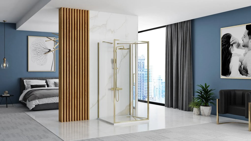 Cabina de dus de perete Rapid Fold Auriu 90x80cm, Rea