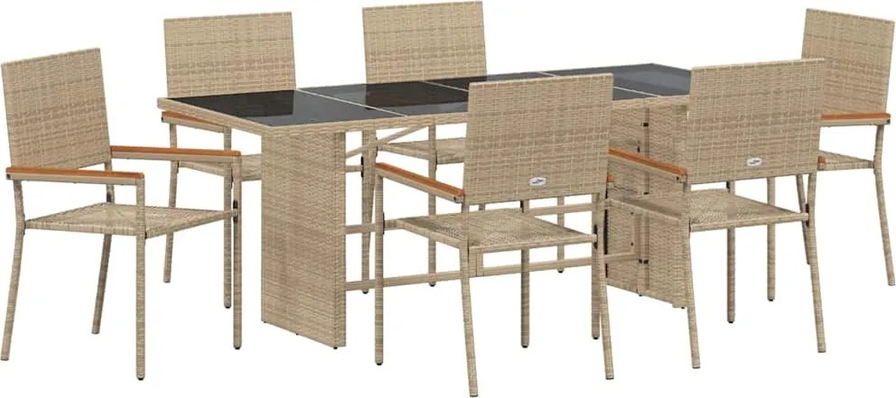 vidaXL Set de masă pentru grădină 7 pcs Bej poliratan