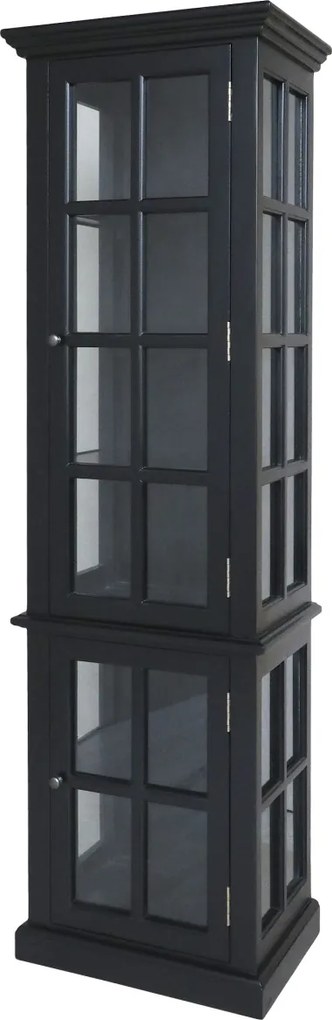 Vitrină din lemn, negru, cu 2 corpuri, 2 uși vitrate, 4 rafturi și laterale din sticlă, finisaj lăcuit, 196 x 60 x 40 cm, „Marseille”