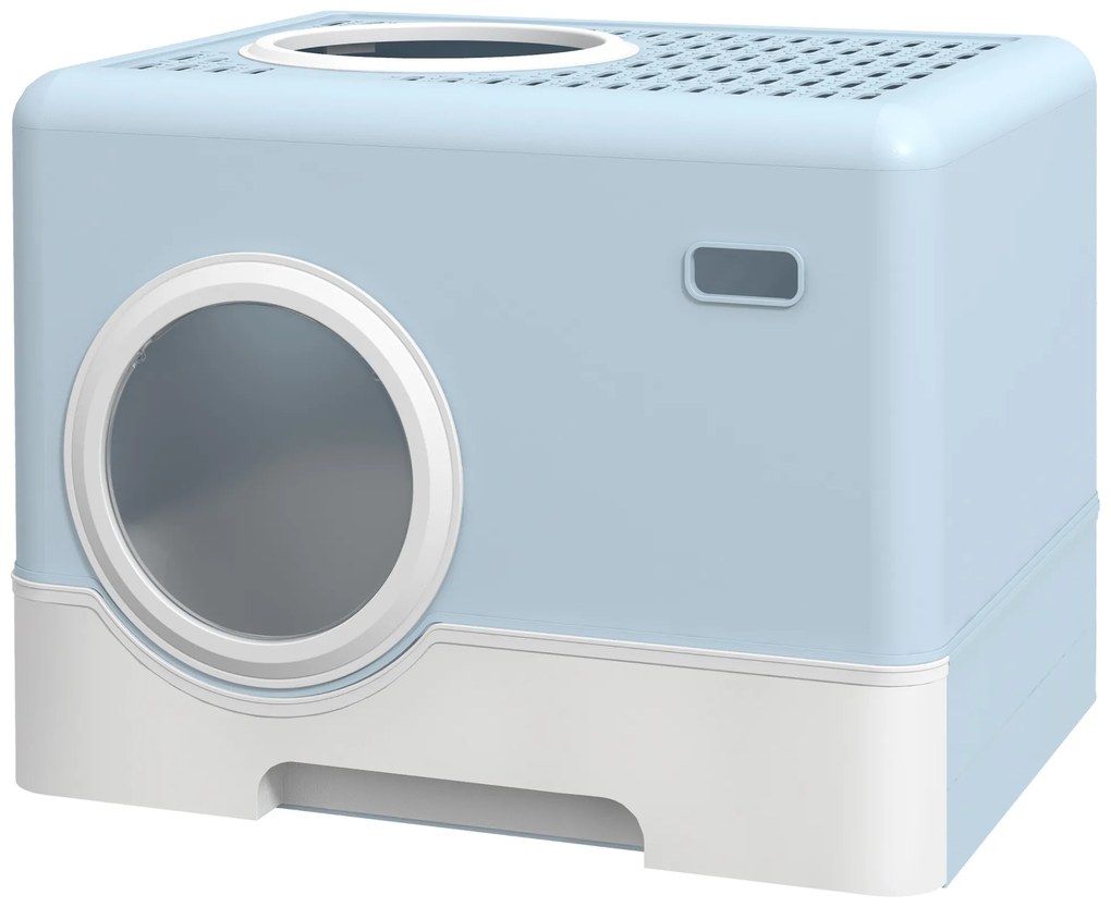 PawHut Litieră închisă pentru pisici cu tavă detașabilă și lopățică, 52 x 41 x 38,5 cm, albastru | Aosom Romania