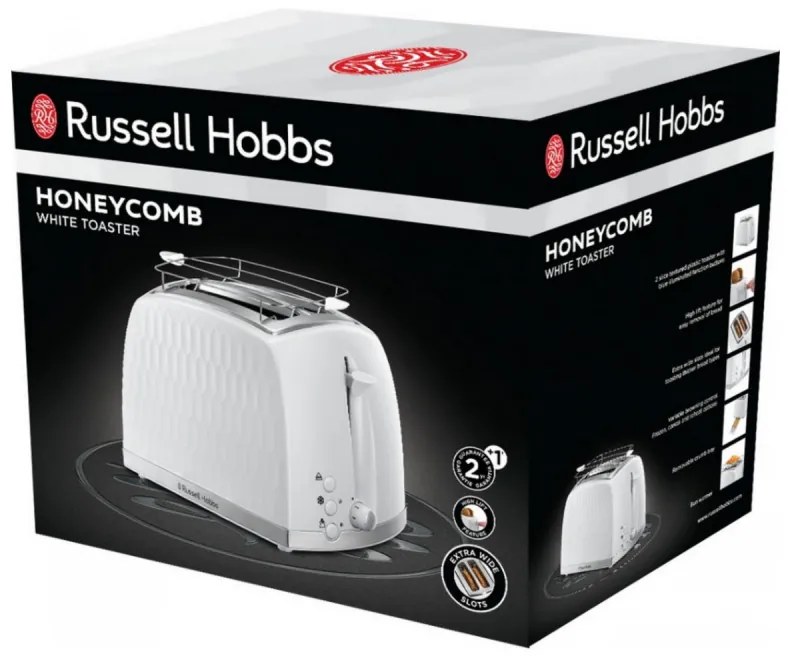 Prajitor de paine Russell Hobbs 26060-56, 850W, 2 felii, Orificii late, Dezghetare, Alb