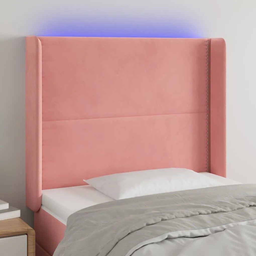 vidaXL Tăblie de pat cu LED, roz, 83x16x118/128 cm, catifea