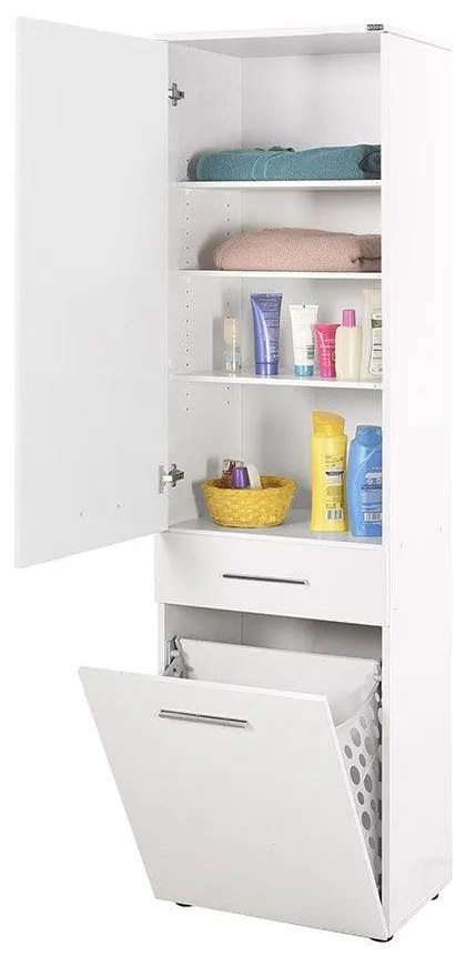 Dulap Baie cu cos de rufe Adore Diamond, Usa reversibila, Alb Lucios, 52x187x38 cm