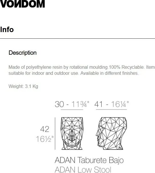 Taburete exterior/interior design decorativ ADAN STOOL, mat