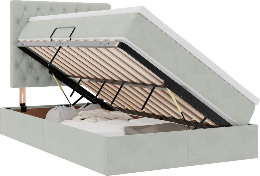 vidaXL Pat cu saltea și LED cu saltea Gri deschis 120 x 190 cm Catifea