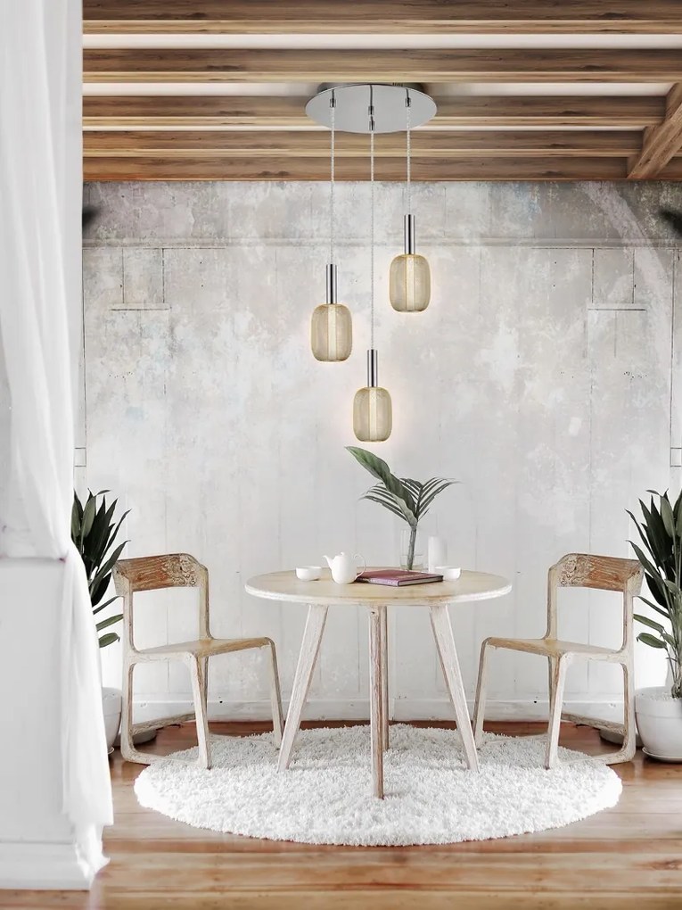Lustra cu 3 pendule LED design modern Micron crom/auriu SV-413626