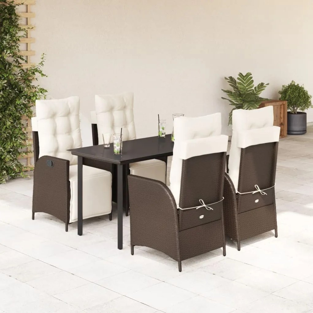 vidaXL Set mobilier de grădină, 5 piese, cu perne, maro, poliratan