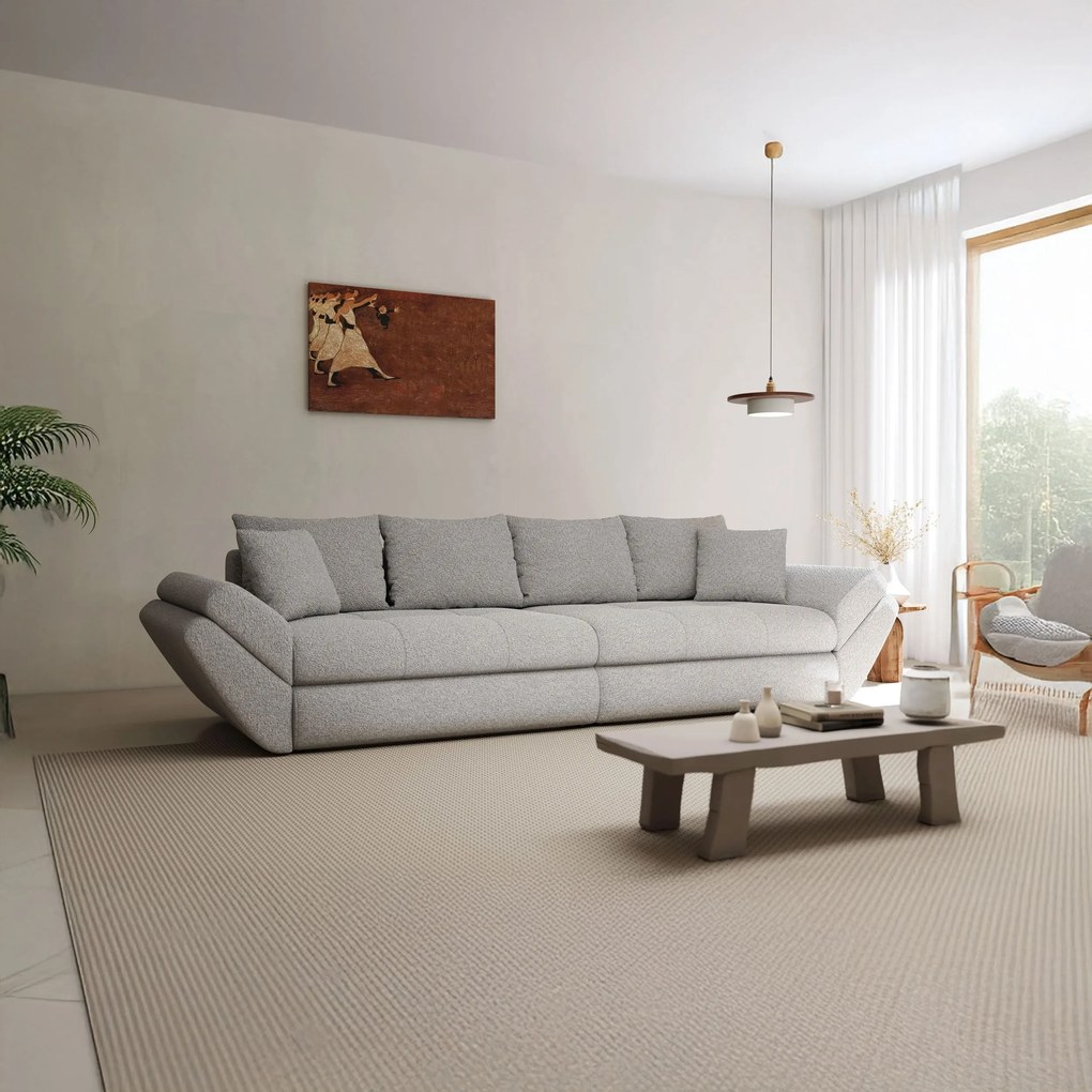Canapea extensibilă dumonde cu ladă de depozitare si sezut confortabil din spuma high-density, Loana Euphoria Dove 300x100 cm