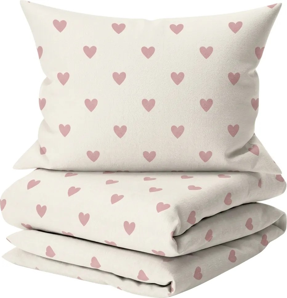 Lenjerie de pat din bumbac HEARTIS PINK crem Dimensiune lenjerie de pat: 70 x 80 cm | 140 x 200 cm