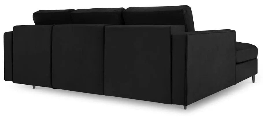 Colțar extensibil din catifea cu șezlong stânga Milo Casa Santo, negru