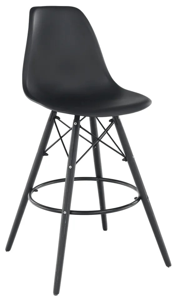 Scaun de bar, negru, plastic/lemn, CARBRY NEW