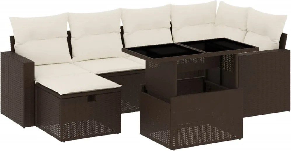 vidaXL Set canapele de grădină cu perne, 7 piese, maro, poliratan