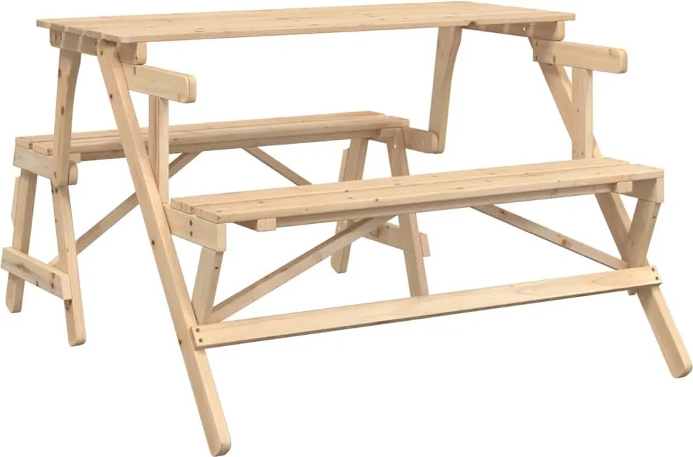vidaXL Masă de picnic cu bănci, lemn masiv brad, convertibilă 2 în 1