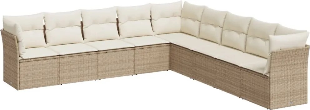 vidaXL Set canapele de grădină, 9 piese, cu perne, bej, poliratan
