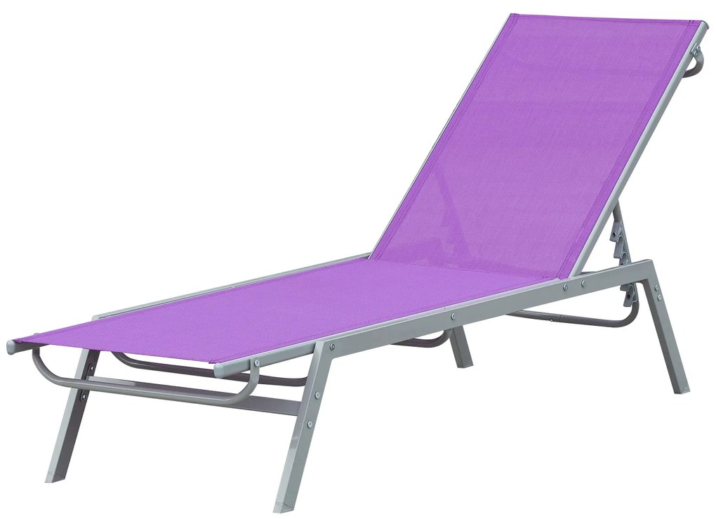 Outsunny Șezlong de Soare - Chaise Longue - Design Contemporan - Spătar Reglabil în Mai Multe Poziții - Metal Epoxidic Textilen Mov - dim. 170 x 58 x 97 cm | Aosom Romania