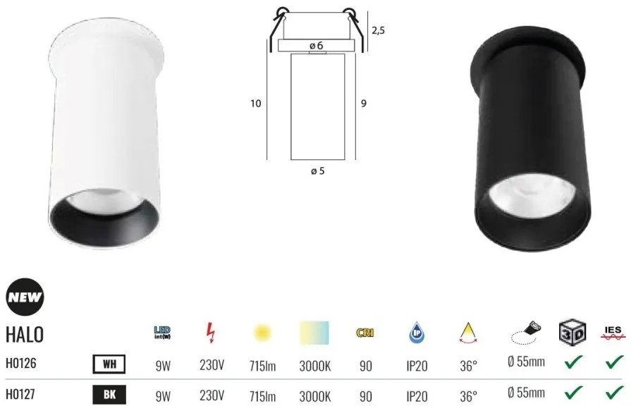 Spot LED incastrabil Halo D negru