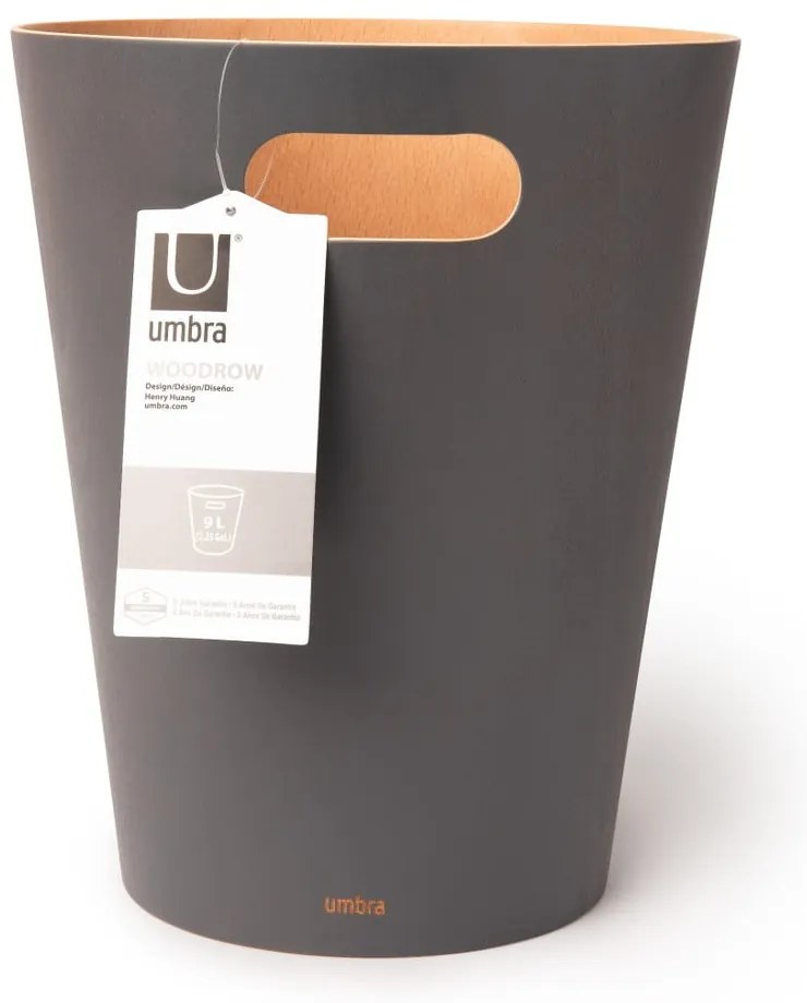 Coș de gunoi gri închis pentru birou 7,5 l Woodrow – Umbra