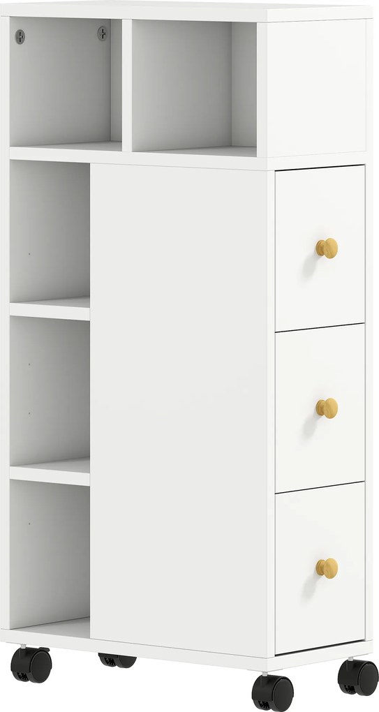 HOMCOM Unitate de Stocare pentru Baie Slim cu Roți - Alb | Aosom Romania