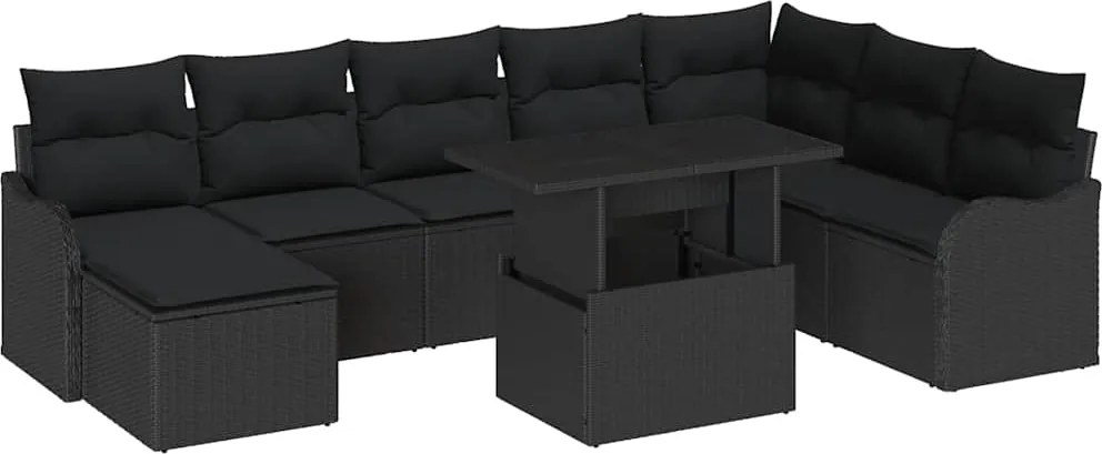 vidaXL Set de canapele pentru grădină cu pernă 9 pcs Negru Rattan poli