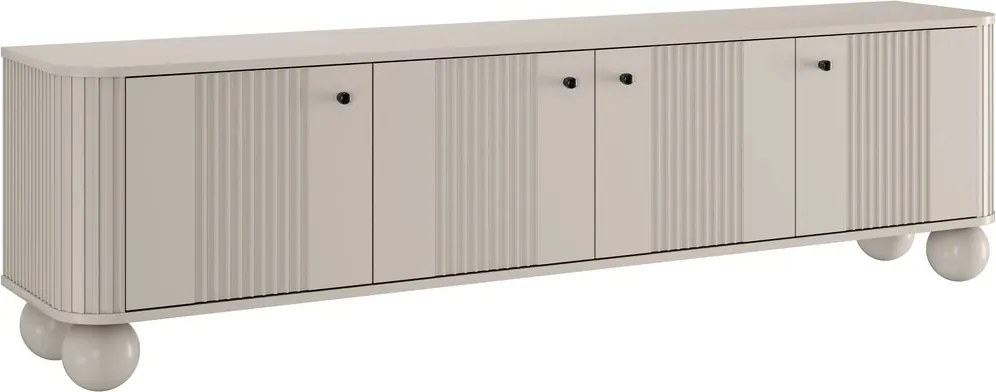 Dulap TV Vesper 4D 187 cm - cașmir / mânere negre / picioare rotunde