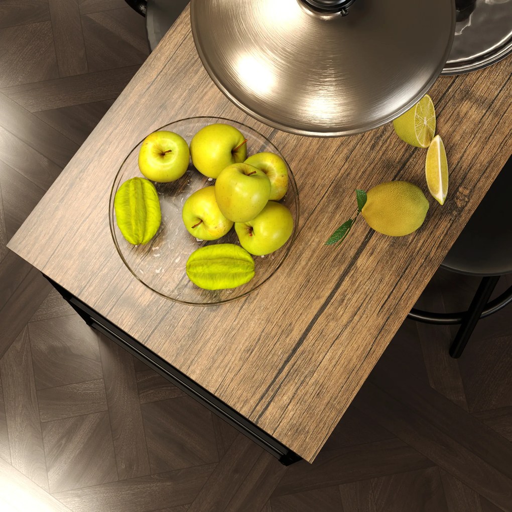 HOMCOM Set de 3 piese pentru bucatarie cu bar si 2 scaune, Set de bucatarie compact cu rafturi laterale, MDF, Metal, Stejar | Aosom Romania