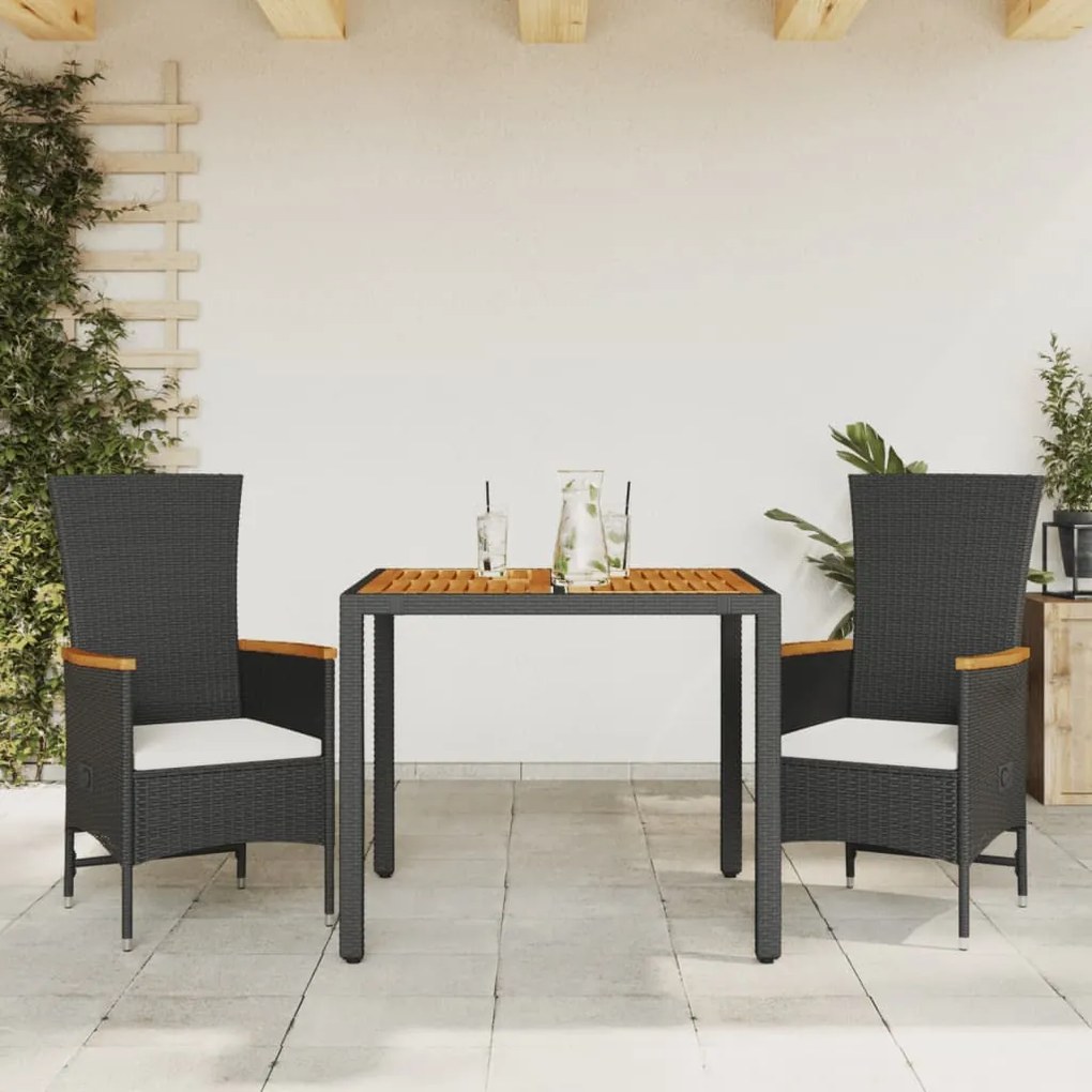 vidaXL Set mobilier de grădină cu perne, 3 piese, negru, poliratan